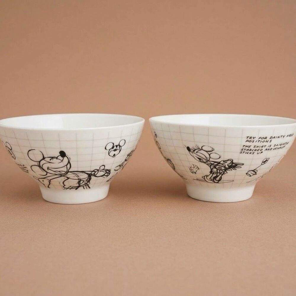 Disney Mickey Minnie Mouse Sketchbook Bowls Set 2 Ceramic Soup Cereal Salad